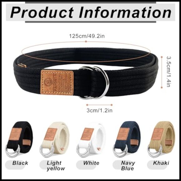5-Pack Canvas Belts with Double D-Ring Buckle, Adjustable Military Style main image 6